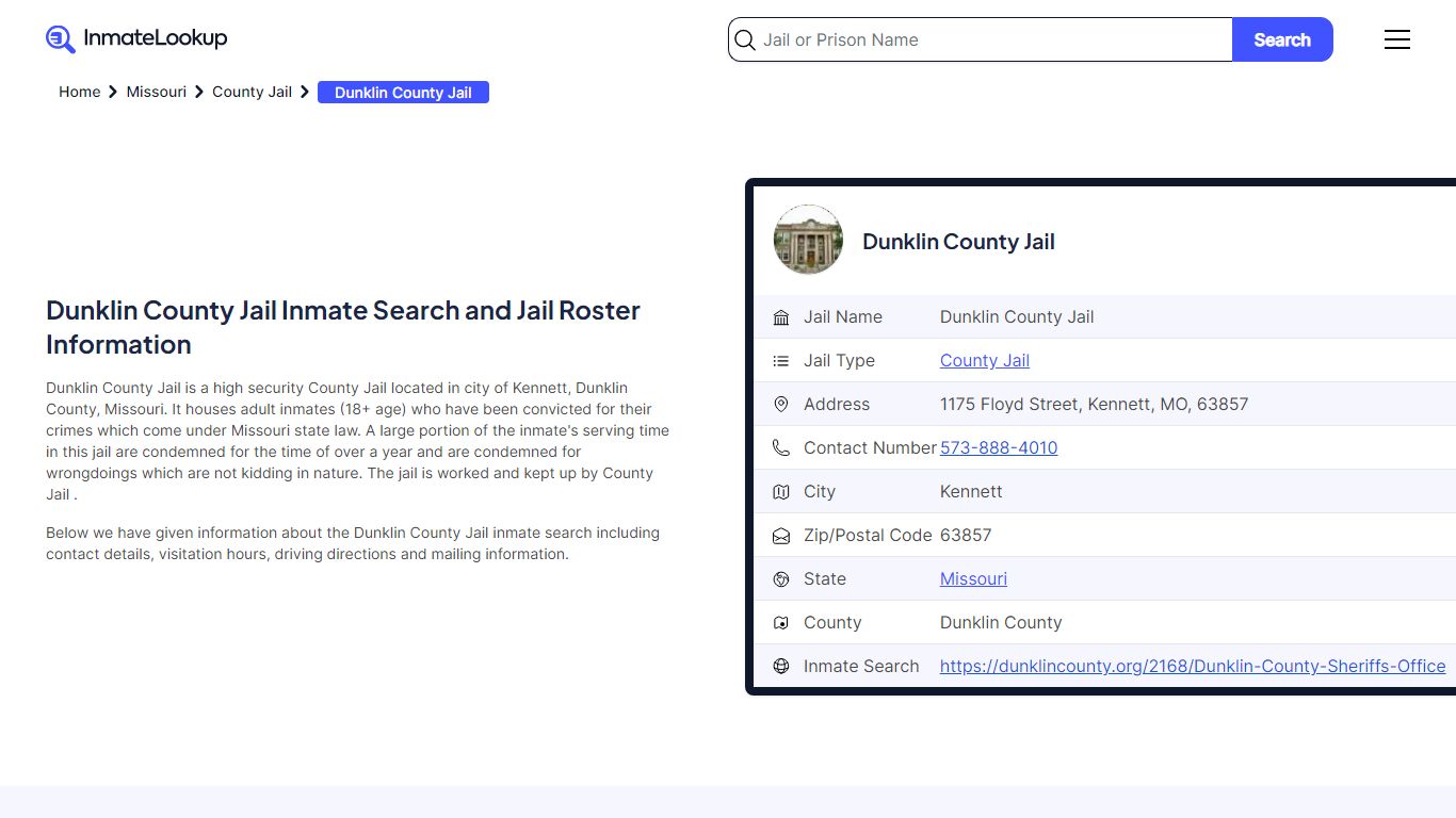 Dunklin County Jail (MO) Inmate Search Missouri - Inmate Lookup